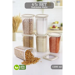 6 Parça Lumia Silikon Kapaklı Kare Erzak Saklama Kabı - Baharatlık Bakliyat Saklama Kutusu 6X1200 ml