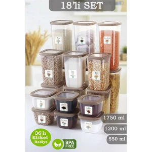 18'li Coral Silikon Kapaklı Kare Erzak Saklama Kabı - Etiketli Un Bakliyat Saklama Kutusu Baharatlık