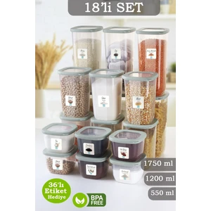 18'li Vita Silikon Kapaklı Kare Erzak Saklama Kabı - Etiketli Un Bakliyat Saklama Kutusu Baharatlık