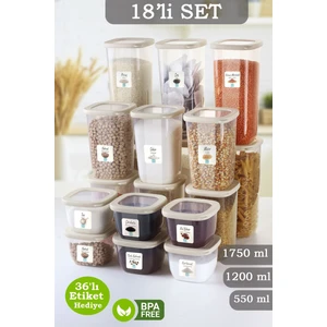 18'li Lumia Silikon Kapaklı Kare Erzak Saklama Kabı - Etiketli Un Bakliyat Saklama Kutusu Baharatlık