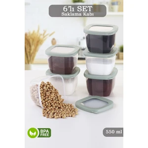 6 Parça Vita Silikon Kapaklı Kare Erzak Saklama Kabı - Baharatlık Çerezlik Saklama Kutusu 6X550 ml