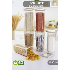 6 Parça Lumia Silikon Kapaklı Kare Erzak Saklama Kabı - Un Bakliyat Saklama Kutusu 6X1750 ml