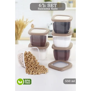 6 Parça Coral Silikon Kapaklı Kare Erzak Saklama Kabı - Baharatlık Çerezlik Saklama Kutusu 6X550 ml
