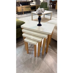 4lü Full Krem Zigon Sehpa Bohem Ceviz Ayak