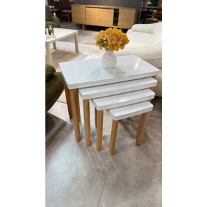 4lü Full Beyaz Zigon Sehpa Bohem Ceviz Ayak