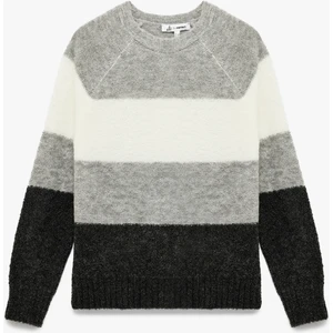 Uzun Kollu Bisiklet Yaka Renk Bloklu Triko Kazak