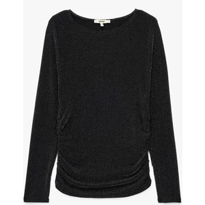 Slim Fit Uzun Kollu Kayık Yaka Simli Tişört