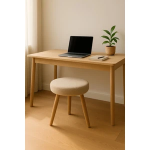 Masif Ahşap Retro Ayaklı Dekoratif Bej Teddy Kumaş Puf Tabure Bench Koltuk Sandalye