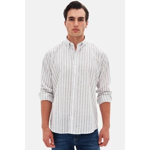 Ds Damat Slim Fit Gri Çizgili %100 Pamuk Yazlık Keten Gömlek 0HC02ORT06265