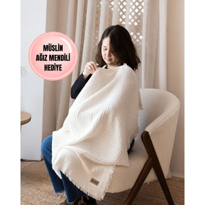 Emzirme Örtüsü Ekru 4 Katlı Müslin Emzirme Örtüsü & Puset Örtüsü Püsküllü