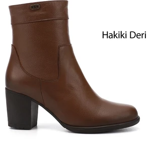 Gön Hakiki Deri Yuvarlak Burun Kauçuk Taban Topuklu Fermuarlı Kadın Günlük Bot 48457