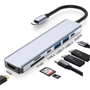 Ch-13/c Macbook Uyumlu 6ın1 Type-C To 2* USB 3.0 Sd Tf 4K Hd 1080P HDMI Pd Kart Okuyucu Çevirici Adaptör