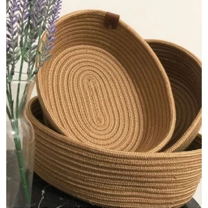 3'lü Oval Hasır Sepet 18*28CM Gold-Kahve