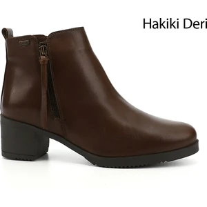 Kadın Kahve Antik Fermuarlı Kalın Topuklu Hakiki Deri Bot