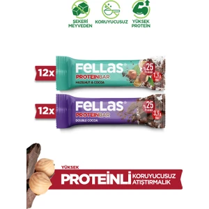 Protein Bar 32g Süper İkili Kutu 24 Adet - Duble Kakaolu x 12 Adet + Fındıklı x 12 Adet (2 Çeşit)