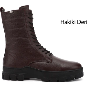 Gön Hakiki Deri Yuvarlak Burun Fermuarlı Bağcıklı Kadın Bot 55415