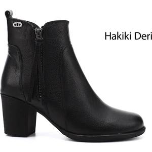 Gön Hakiki Deri Yuvarlak Burun Topuklu Kauçuk Taban Fermuarlı Püsküllü Kadın Bot 10406