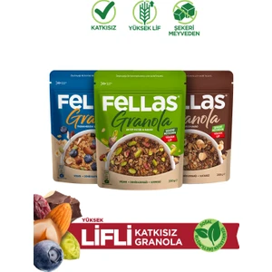 Granola 3'lü Mix Paket - Yaban Mersinli 200g + Fındık & Kakao 200g + Antep Fıstıklı 200g