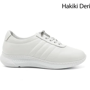 Kadın Beyaz Bağcıklı Dolgu Taban Hakiki Deri Sneaker