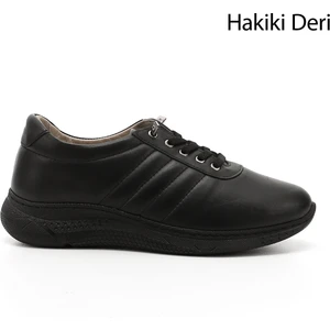 Kadın Siyah Bağcıklı Dolgu Taban Hakiki Deri Sneaker