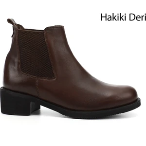 Kadın Kahve Kalın Topuklu Hakiki Deri Chelsea Bot
