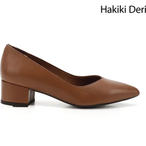 Kadın Taba Kısa Kalın Topuklu Hakiki Deri Ayakkabı