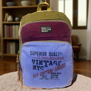 Old Cotton Cargo Kaliteli Renkli Vintage Disayn Sırt Gezi Okul Seyahat Çantası 30 cm x 42 cm