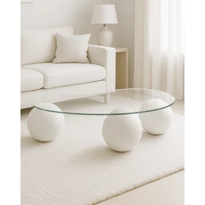 Modern Orta Sehpa & Top Sehpa Cam Sehpa & Küre Orta Sehpa - Beyaz Top - Fasulye - Füme Cam