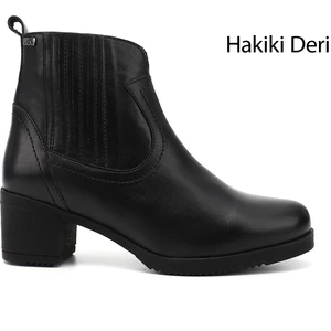 Kadın Siyah Fermuarlı Kalın Topuklu Hakiki Deri Bot