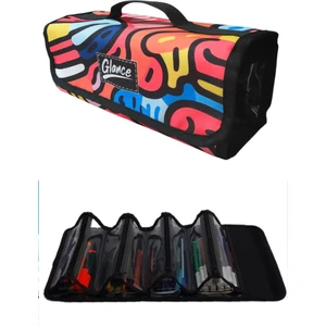 4 Bölümlü Renkli Desen Kalem Çantası Kulplu