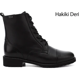 Kadın Siyah Fermuarlı Kauçuk Taban Hakiki Deri Postal Bot