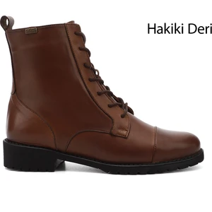 Kadın  Fermuarlı Kauçuk Taban Hakiki Deri Postal Bot