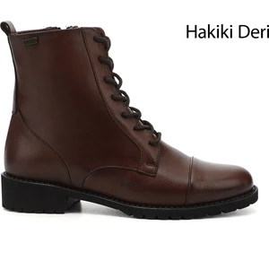Kadın Kahve Fermuarlı Kauçuk Taban Hakiki Deri Postal Bot