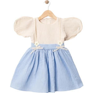 Fistolu Müslin Elbise Mavi