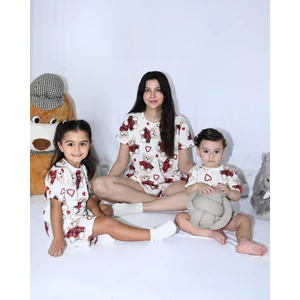 Anne Bebek Pijama Takımı Kombin Ekose Ayıcık Desen Kısakol Şort (Tek Tek Satılmaktadır)