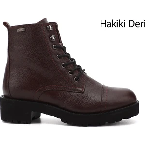 Kadın Bordo Fermuarlı Kauçuk Taban Hakiki Deri Postal Bot