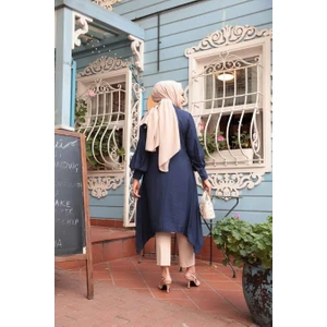 Asimetrik Detaylı Lacivert Tesettür Tunik 615L