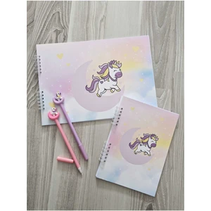 Unicorn Temalı Resim Defteri - A5 Çizgili Defter ve 2 Jel Kalem