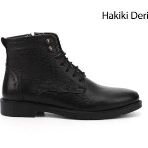 Erkek Siyah Fermuarlı Hakiki Deri Klasik Bot