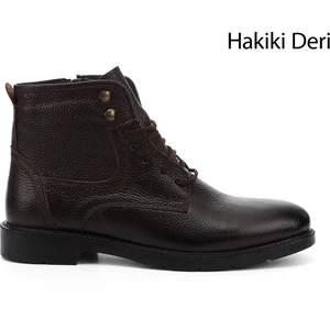 Erkek Kahve Fermuarlı Hakiki Deri Klasik Bot