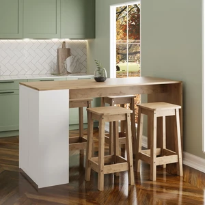 Edgar G4812 4 Adet Tabureli Bar Masası 160CM Ahşap Üst Beyaz Alt Çok Amaçlı Karşılıklı Oturmalı Masa