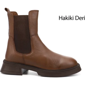 Kadın  Kalın Taban Hakiki Deri Chelsea Bot