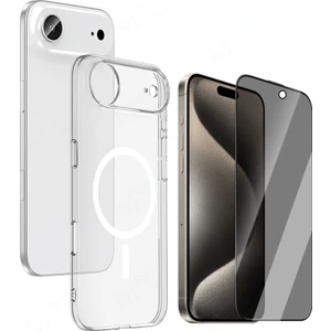 iPhone 17 Air Kılıf Zore M-safe Şarj Özellikli Şeffaf Kamera Çerçeveli Porto Kapak + Hayalet Ekran Koruyucu
