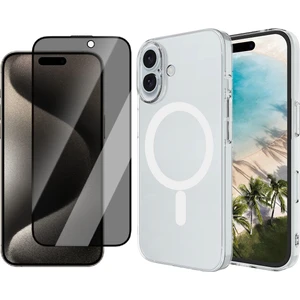 iPhone 17 Kılıf Zore M-safe Şarj Özellikli Şeffaf Kamera Çerçeveli Porto Kapak + Hayalet Ekran Koruyucu