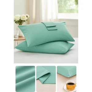 Rozet Tekstil Yeşil Yastık Kılıfı Pamuk Kumaş Kapaklı (2 Adet) 50  x  70  cm