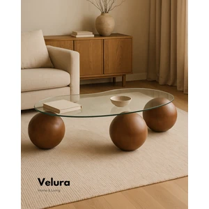 Velura Home & Living Modern Orta Sehpa & Cam Sehpa & Küre Sehpa & Top Sehpa - Ceviz