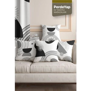Perdeyap Modern Monokrom Geometrik Desenli 4lü Dijital Baskılı Kırlent Kılıfı 43 x 43 cm Siyah-Gri
