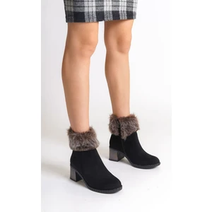Jet-Julıa Fermuarlı Ortopedik Taban Tüylü Topuklu Süet Kadın Bot  Sst - Siyah