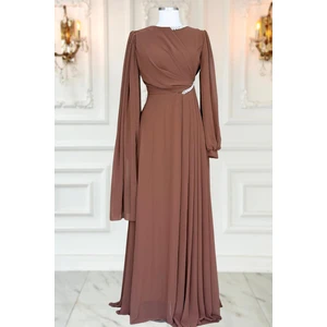 Amine Hüma Feza Abiye Elbise Kahverengi