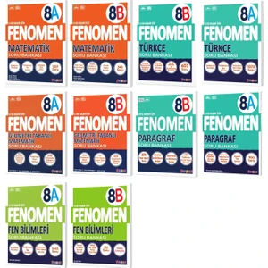 Fenomen Okul 2025 8. Sınıf Matematik + Türkçe + Fen + Geometri + Paragraf A + B Serisi Soru Bankası Seti 10 Kitap